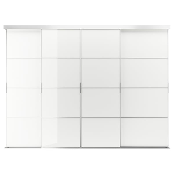 SKYTTA / FÄRVIK sliding door combination, aluminium/white glass, 326x240 cm