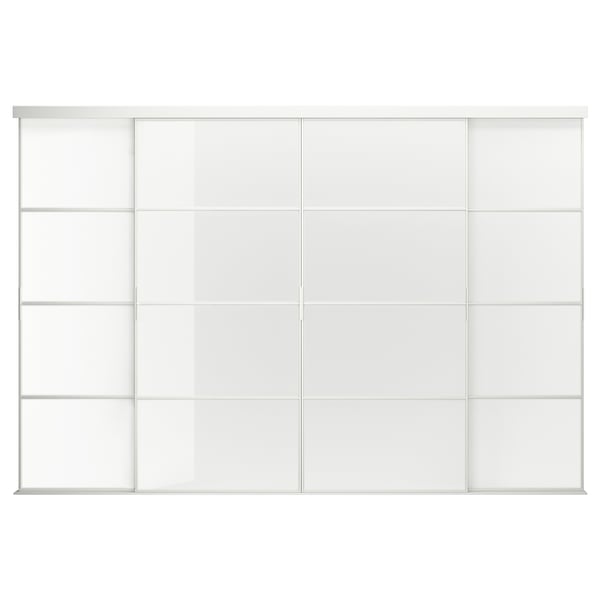 SKYTTA / FÄRVIK sliding door combination, white/white glass, 351x240 cm