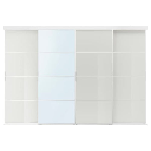 SKYTTA / HOKKSUND/AULI - SKYTTA / HOKKSUND/AULI Sliding door combination, aluminium/high-gloss light grey mirror glass, 301x205 cm