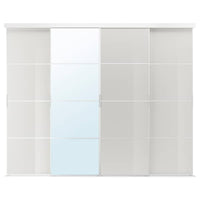 SKYTTA / HOKKSUND/AULI - Sliding door combination, aluminium/high-gloss light grey mirror glass, 301x240 cm