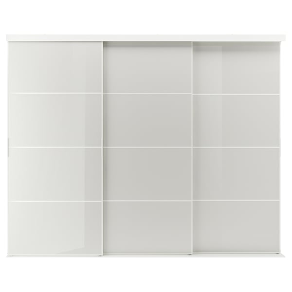 SKYTTA / HOKKSUND - SKYTTA / HOKKSUND Sliding door combination, white/high-gloss light grey, 301x240 cm