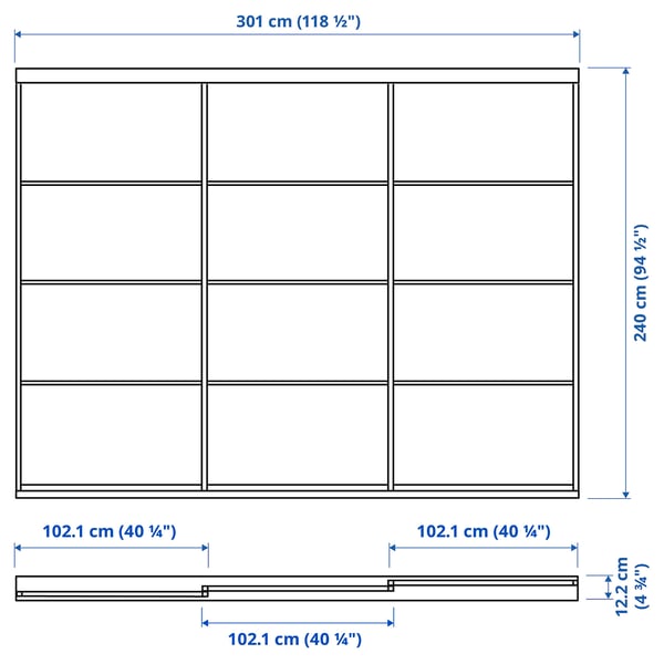 SKYTTA / HOKKSUND - SKYTTA / HOKKSUND Sliding door combination, white/high-gloss light grey, 301x240 cm