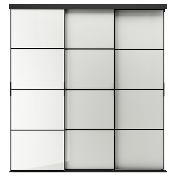 SKYTTA / HOKKSUND - SKYTTA / HOKKSUND Sliding door combination, black/high-gloss light grey, 226x240 cm