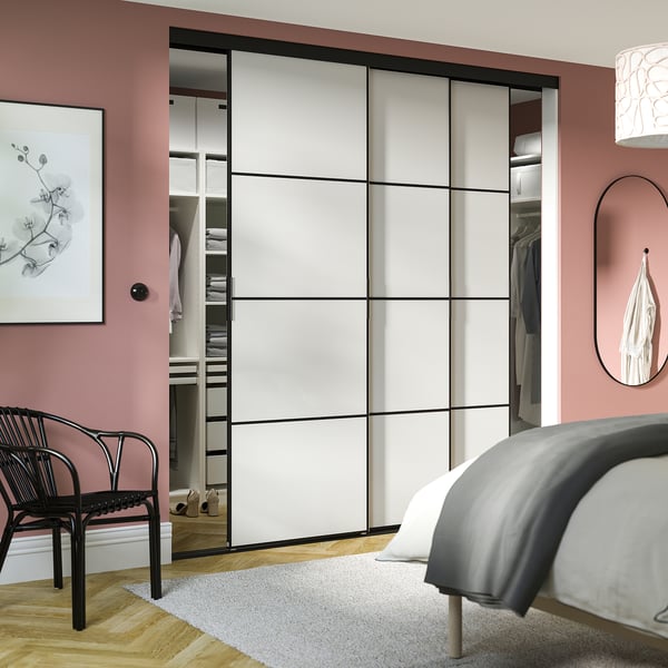 SKYTTA / HOKKSUND - SKYTTA / HOKKSUND Sliding door combination, black/high-gloss light grey, 226x240 cm