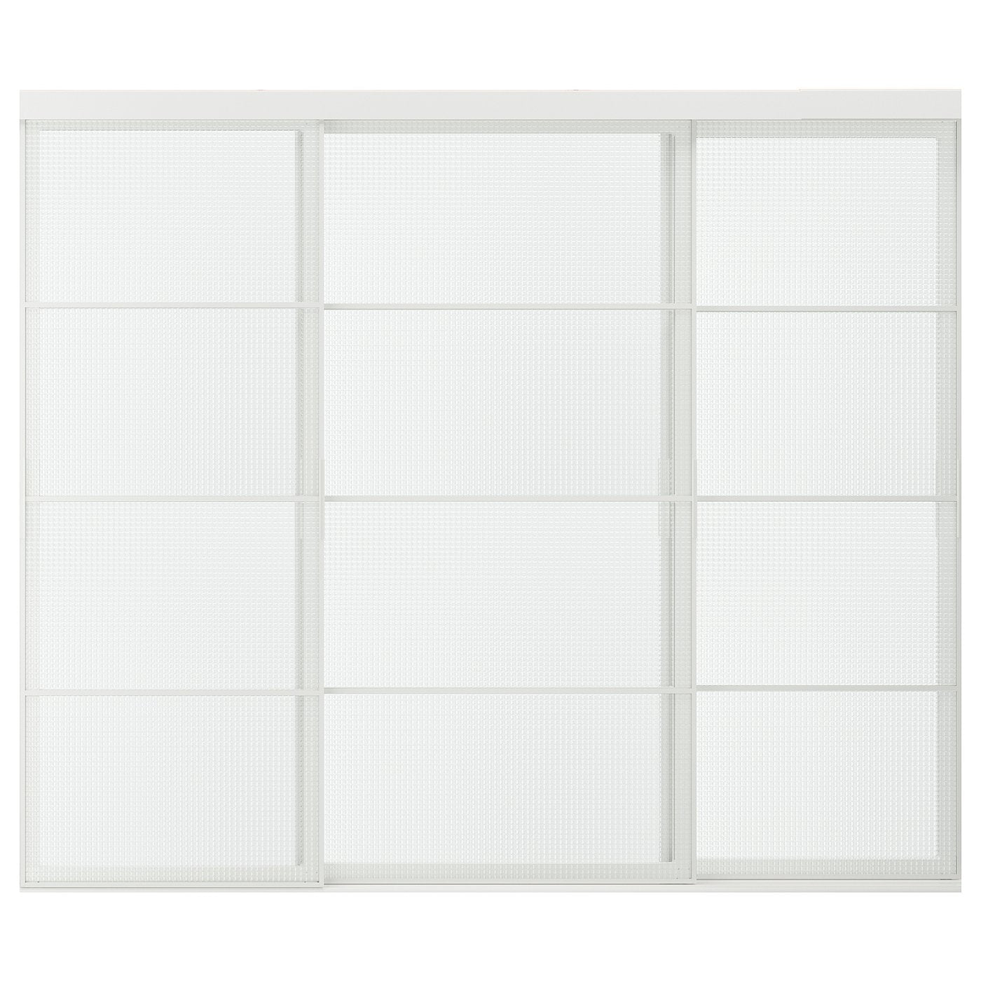 SKYTTA / LUNDBRÄSMA sliding door combination, white/checkered glass, 251x205 cm