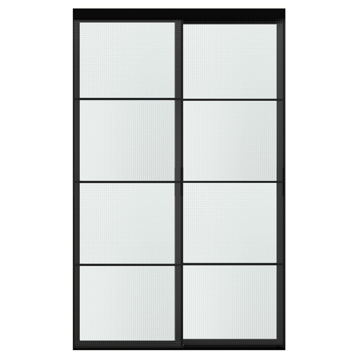 SKYTTA / LUNDBRÄSMA sliding door combination, black/checkered glass, 152x240 cm