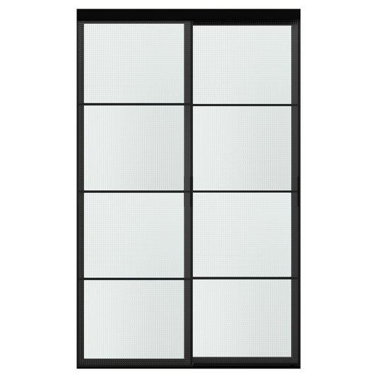 SKYTTA / LUNDBRÄSMA sliding door combination, black/checkered glass, 152x240 cm