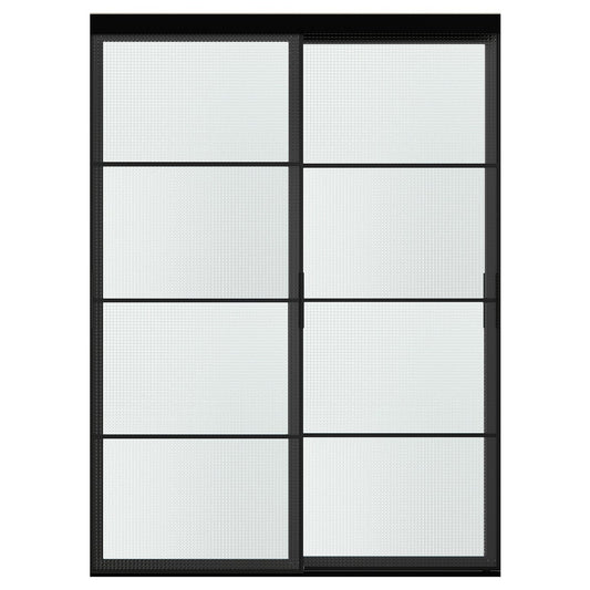 SKYTTA / LUNDBRÄSMA sliding door combination, black/checkered glass, 152x205 cm