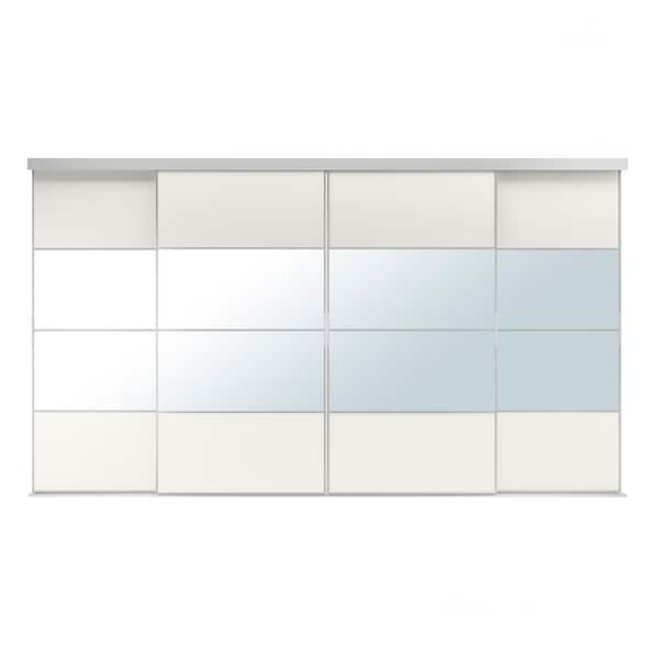 SKYTTA / MEHAMN/AULI - Sliding door combination, aluminium/white mirror glass, 351x205 cm