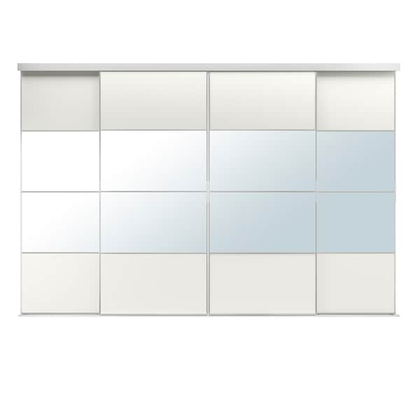 SKYTTA / MEHAMN/AULI - Sliding door combination, aluminium/white mirror glass,351x240 cm