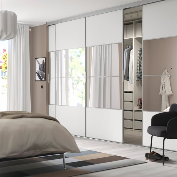 SKYTTA / MEHAMN/AULI - SKYTTA / MEHAMN/AULI Sliding door combination, aluminium/white mirror glass, 351x240 cm