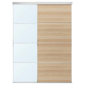 Ikea SKYTTA / MEHAMN/AULI - Sliding door combination, aluminium double sided/white stained oak effect mirror glass, 177x240 cm