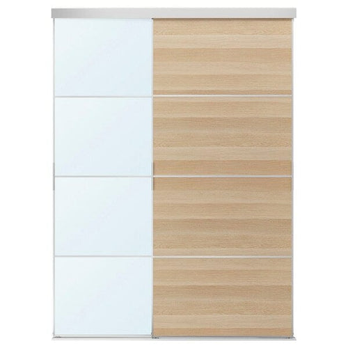 SKYTTA / MEHAMN/AULI - SKYTTA / MEHAMN/AULI Sliding door combination, aluminium double sided/white stained oak effect mirror glass, 177x240 cm