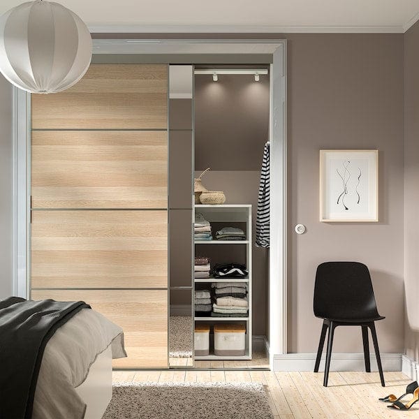 Ikea SKYTTA / MEHAMN/AULI - Sliding door combination, aluminium double sided/white stained oak effect mirror glass, 177x240 cm