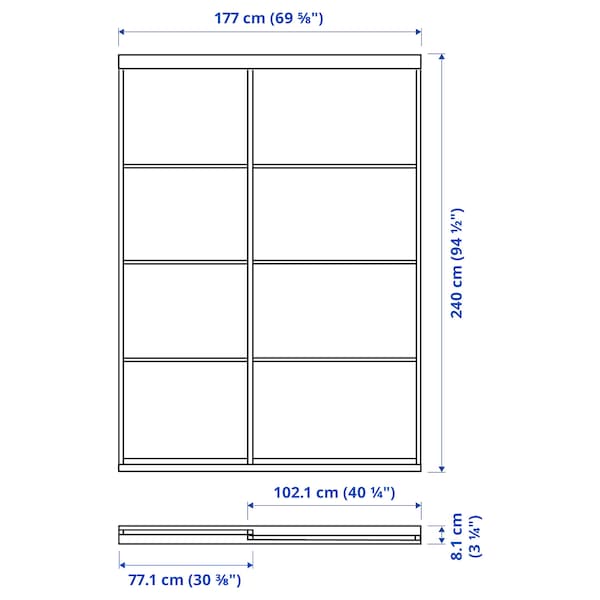Ikea SKYTTA / MEHAMN/AULI - Sliding door combination, aluminium double sided/white stained oak effect mirror glass, 177x240 cm