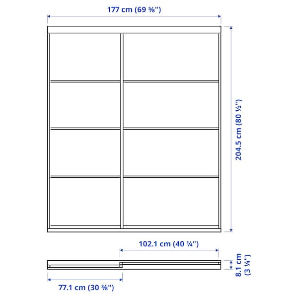 Ikea SKYTTA / MEHAMN/AULI - Sliding door combination, aluminium double sided/white stained oak effect mirror glass, 177x205 cm