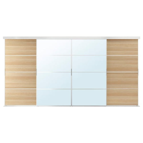 SKYTTA / MEHAMN/AULI - SKYTTA / MEHAMN/AULI Sliding door combination, aluminium/white stained oak effect mirror glass, 401x205 cm