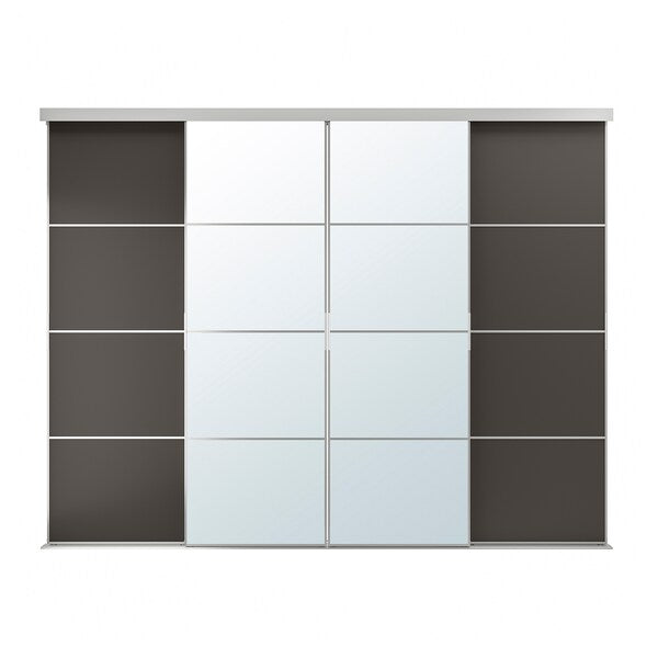 SKYTTA / MEHAMN/AULI - Sliding door combination, aluminium/dark grey mirror glass, 301x240 cm