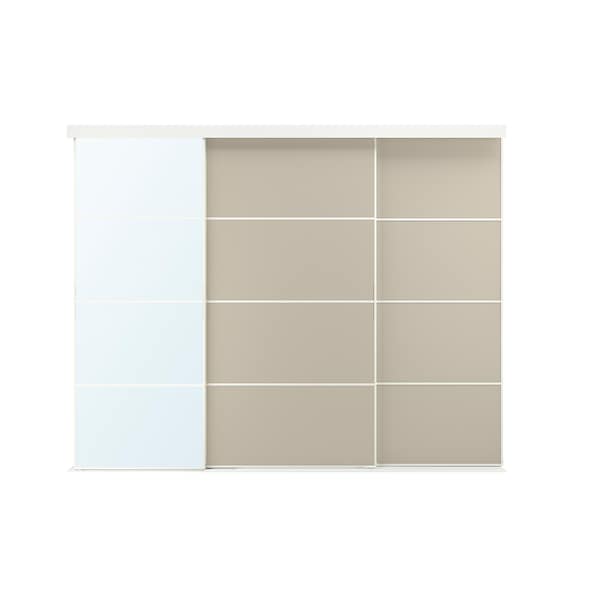 SKYTTA / MEHAMN/AULI - Sliding door combination, white double sided/grey-beige mirror glass, 251x205 cm