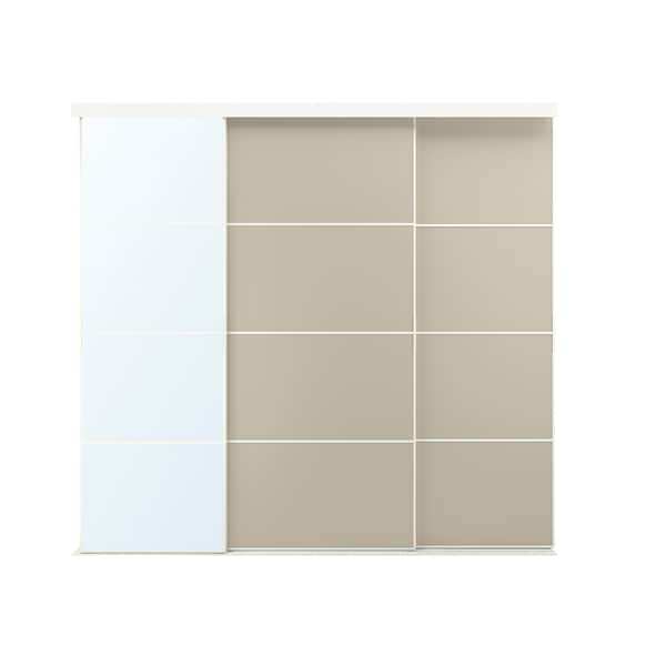 SKYTTA / MEHAMN/AULI - Sliding door combination, white double sided/grey-beige mirror glass, 251x240 cm
