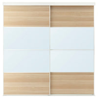 SKYTTA / MEHAMN/AULI - Sliding door combination, white/white stained oak effect mirror glass, 202x205 cm