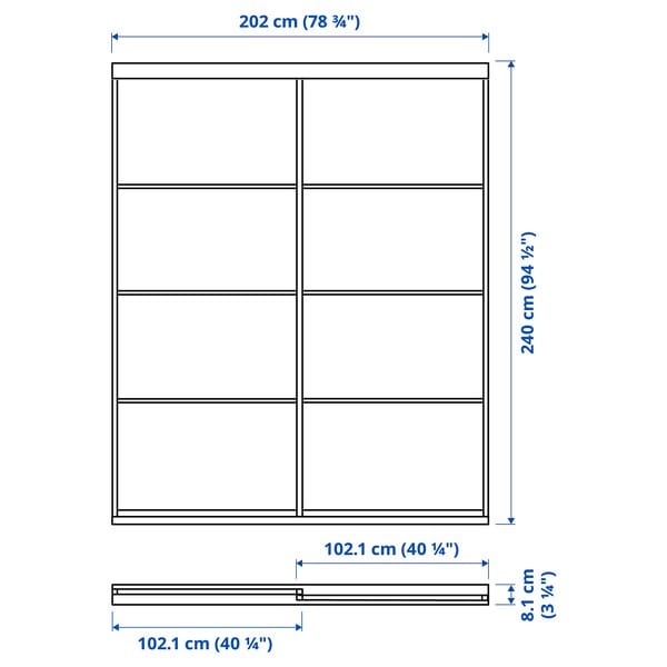 Ikea SKYTTA / MEHAMN/AULI - Sliding door combination, white/white stained oak effect mirror glass, 202x240 cm