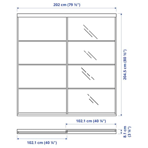 Ikea SKYTTA / MEHAMN/AULI - Sliding door combination, white/white stained oak effect mirror glass, 202x205 cm