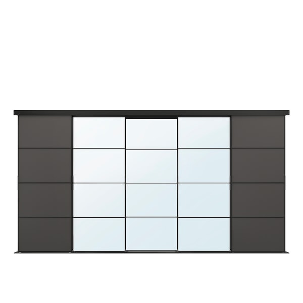 SKYTTA / MEHAMN/AULI - Sliding door combination, black/dark grey mirror glass, 376x205 cm