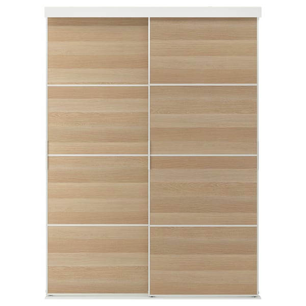 SKYTTA / MEHAMN sliding door combination, white/double sided white stained oak effect, 152x205 cm