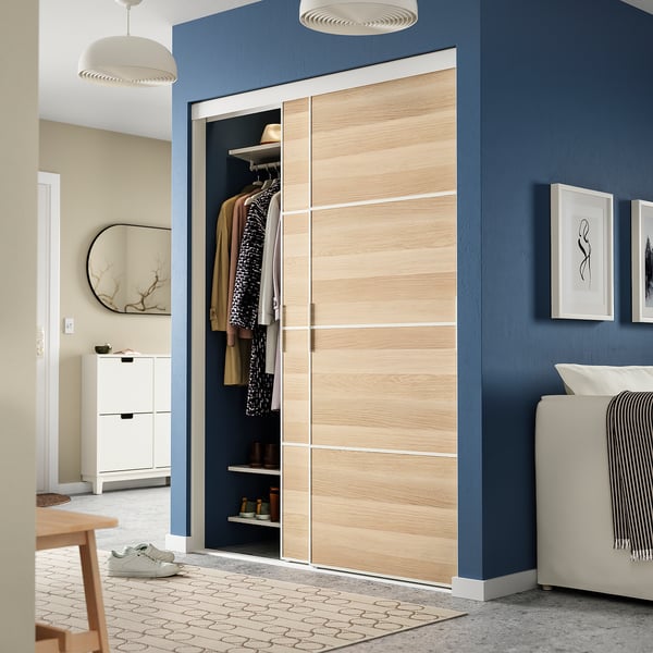 SKYTTA / MEHAMN - SKYTTA / MEHAMN Sliding door combination, white/double sided white stained oak effect, 152x205 cm