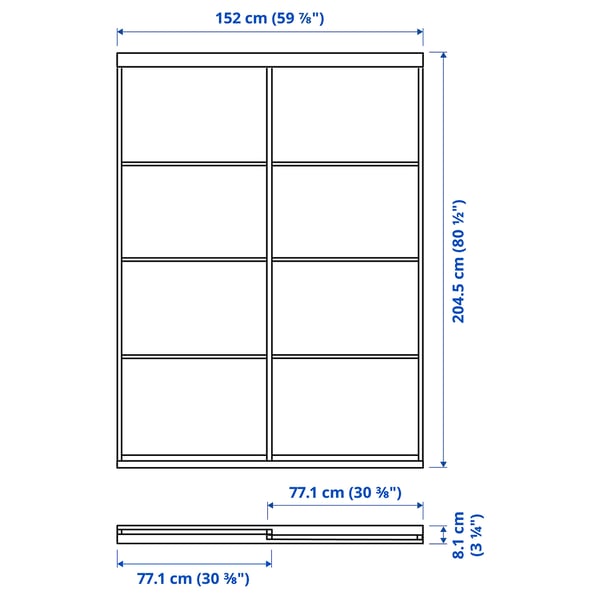 SKYTTA / MEHAMN sliding door combination, white/double sided white stained oak effect, 152x205 cm