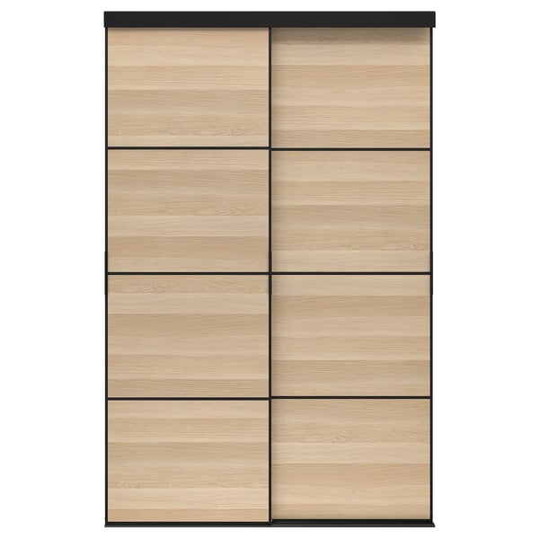 SKYTTA / MEHAMN sliding door combination, black/double sided white stained oak effect, 152x240 cm