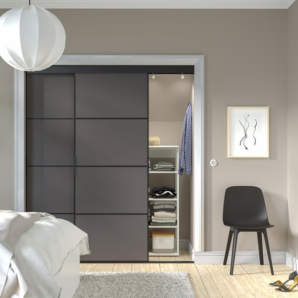 SKYTTA / MEHAMN sliding door combination, black/double sided dark grey, 177x205 cm
