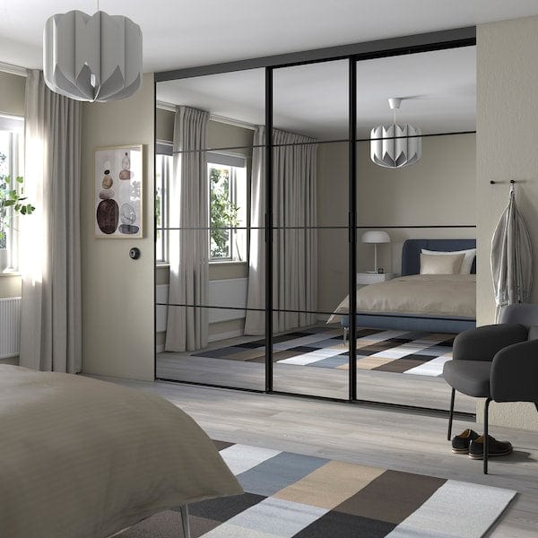 Ikea SKYTTA / PAX - Walk-in wardrobe with sliding doors, black / mirror glass,276x160x240 cm