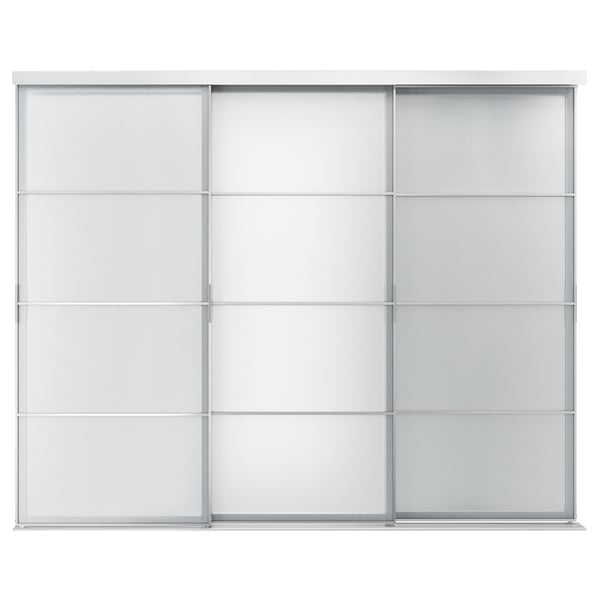 SKYTTA / SVARTISDAL sliding door combination, aluminium/white paper, 301x240 cm