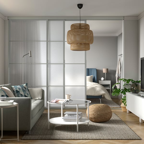 SKYTTA / SVARTISDAL - SKYTTA / SVARTISDAL Sliding door combination, aluminium/white paper, 301x240 cm