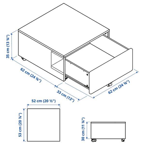 SLÄKT storage box with castors, white, 62x62x35 cm