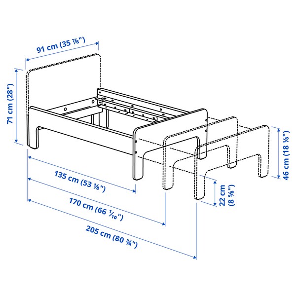 SLÄKT - Extendable bed, white, 80x200 cm