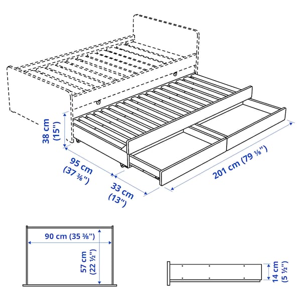 Ikea SLÄKT - Lower bed with storage, white, 90x200 cm