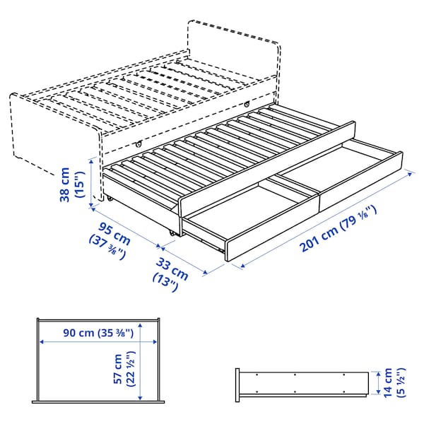 SLÄKT - Lower bed with storage, white, 90x200 cm