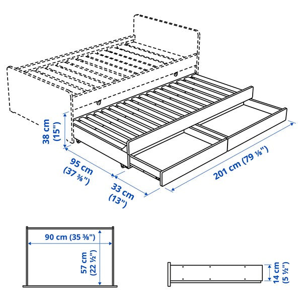 SLÄKT - Underbed with storage, white, 90x200 cm