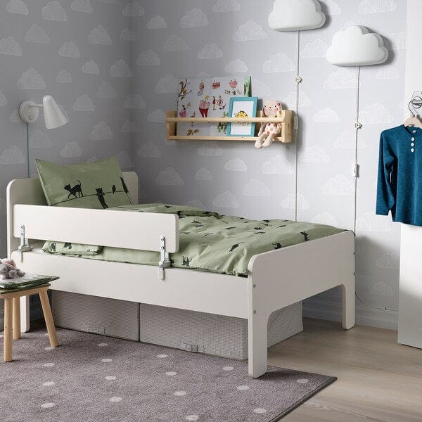 Ikea SLÄKT / NATTAPA - Ext bed frm w guard rl+slat bd base, white, 80x200 cm