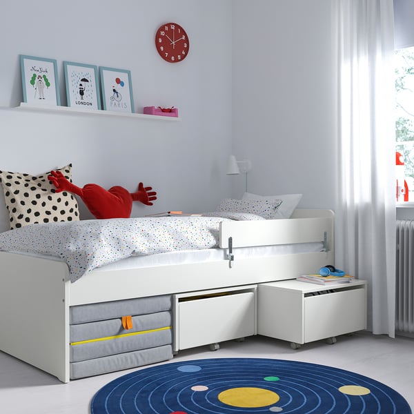 SLÄKT / NATTAPA - SLÄKT / NATTAPA Bed frame w guard rail+slat bd base, white, 90x200 cm