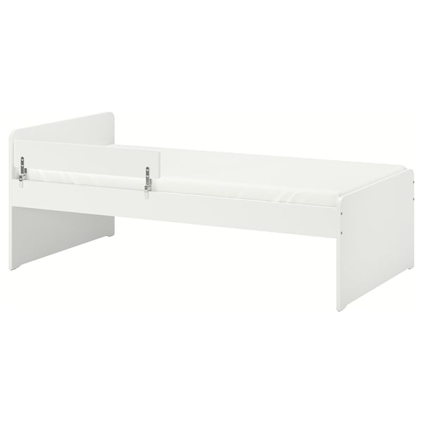 SLÄKT / NATTAPA bed frame w guard rail+slat bd base, white, 90x200 cm
