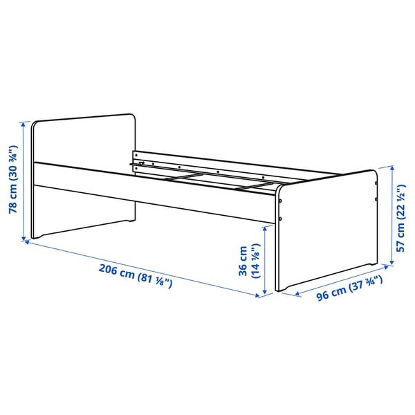 SLÄKT / NATTAPA - SLÄKT / NATTAPA Bed frame w guard rail+slat bd base, white, 90x200 cm
