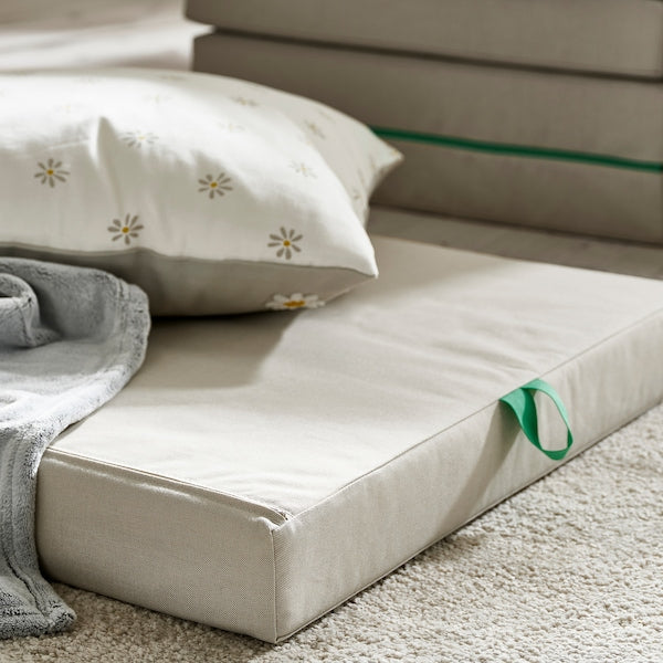 SLÄKT pouffe/mattress, foldable, Vissle beige/green, 193x62 cm