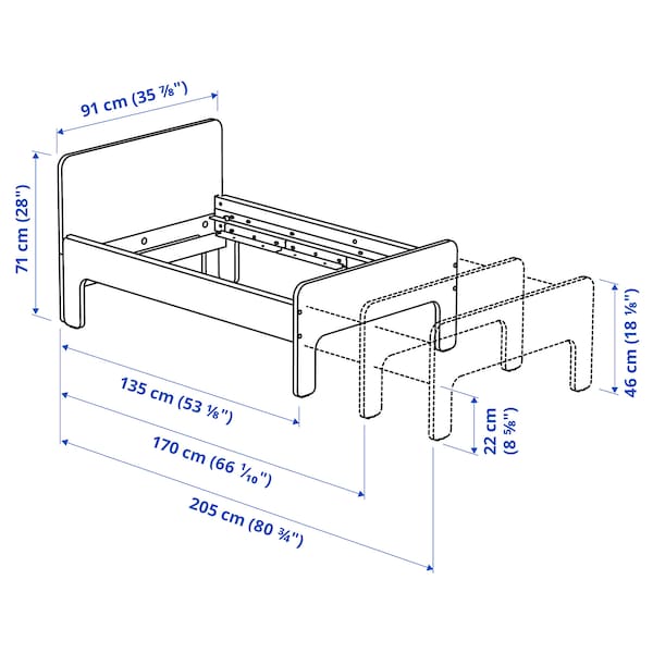 SLÄKT - Ext bed frame with slatted bed base, white/birch, 80x200 cm