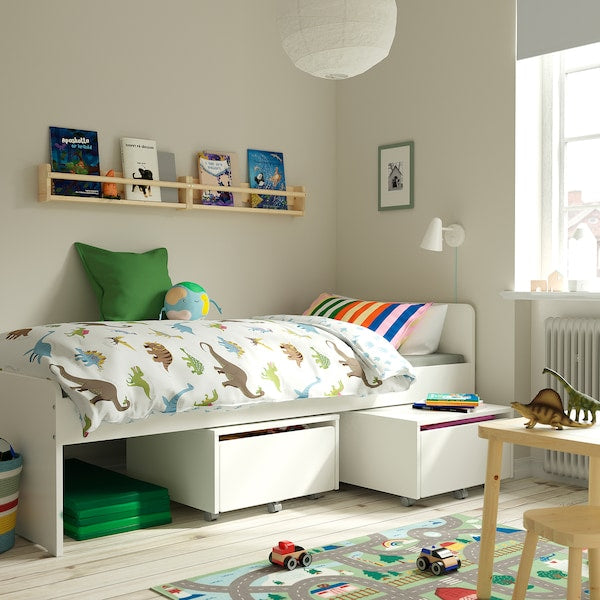 SLÄKT - Bed frame with slatted bed base, white, 90x200 cm