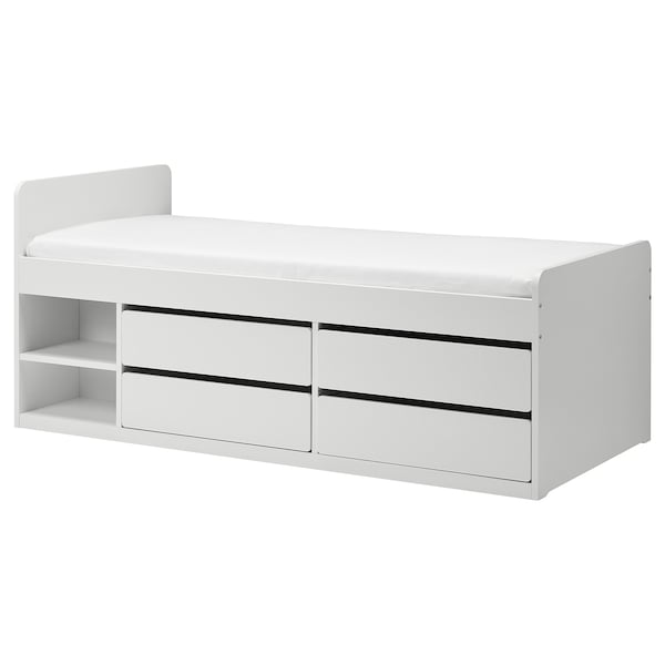 SLÄKT - Bed frame with drawers, white, 90x200 cm