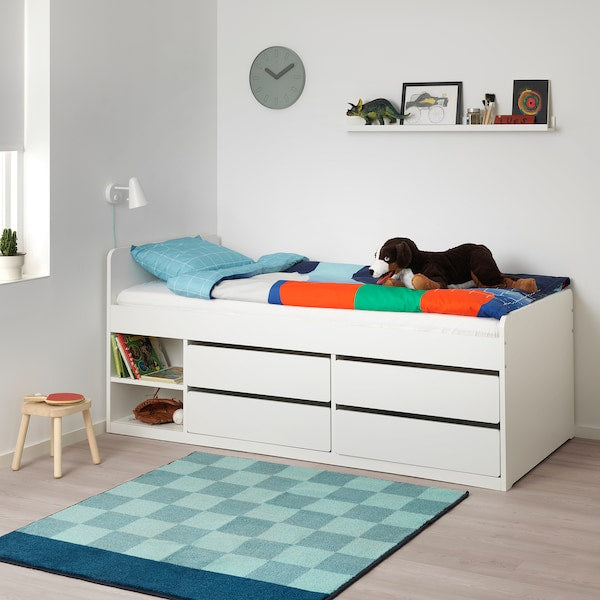 SLÄKT - Bed frame with drawers, white, 90x200 cm